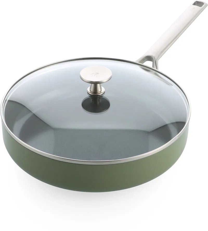 Sublime Hapjespan 28cm met deksel - 3.6L - PFAS-vrije antikleeflaag - Hapjespan inductie - Keramische pan -Ovenbestendig tot 220°C - Met glazen deksel - Olijfgroen by BK in Olive_green – product photo