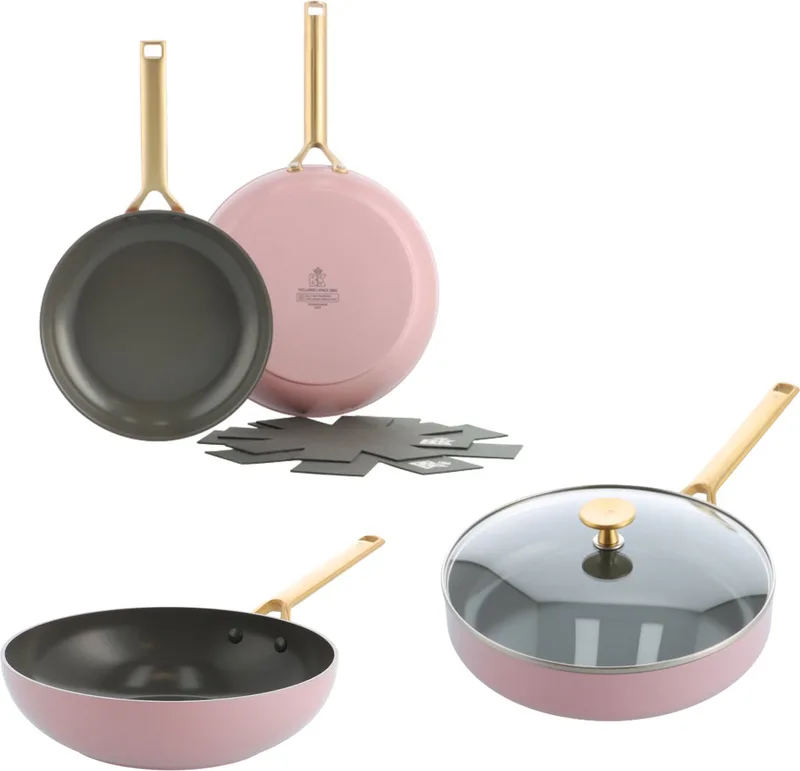 Sublime Pannenset - 28cm Hapjespan, 28cm Wok, 24cm & 28cm Koekenpannen - Blush Pink - PFAS-vrij - Keramische antikleeflaag by BK in Blush_pink – product photo