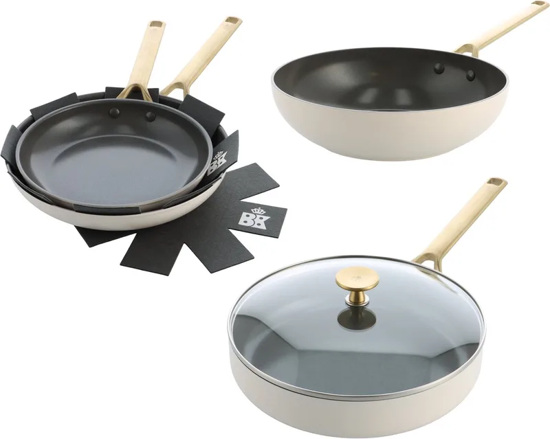 Sublime Pannenset 6-delig - 24/28cm - 3.7/4.2L - Panbeschermers - PFAS-vrije antikleeflaag - Pannenset inductie - Keramische pan - Ovenbestendig tot 220°C - Panbeschermers - Hapjespan 28cm met deksel - Crèmewit de BK en Cream_white – photo produit