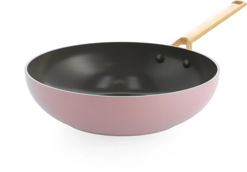 Sublime Wokpan 28cm - 3.7L - PFAS-vrije antikleeflaag - Wokpan inductie - Keramische pan -Ovenbestendig tot 220°C - Zonder deksel - Roze de BK en Blush_pink – photo produit