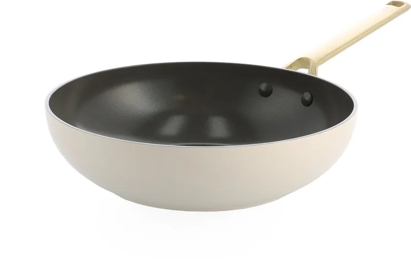 Sublime Wokpan 28cm - 3.7L - PFAS-vrije antikleeflaag - Wokpan inductie - Keramische pan -Ovenbestendig tot 220°C - Gouden stainless steel handgrepen - Zonder deksel - Crème de BK en Cream_white – photo produit