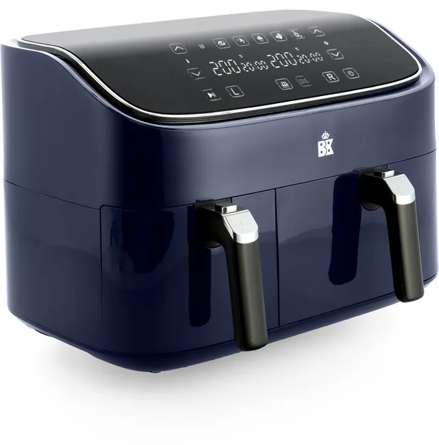 Supreme XXXL Dubbele Airfryer 9L - 3L + 6L - keramische antiaanbaklaag - 6 personen - sync-functie - manden vaatwasserbestendig - 80-200°C - Digitaal leddisplay met touchcreen - 6 programma's - PFAS-vrij