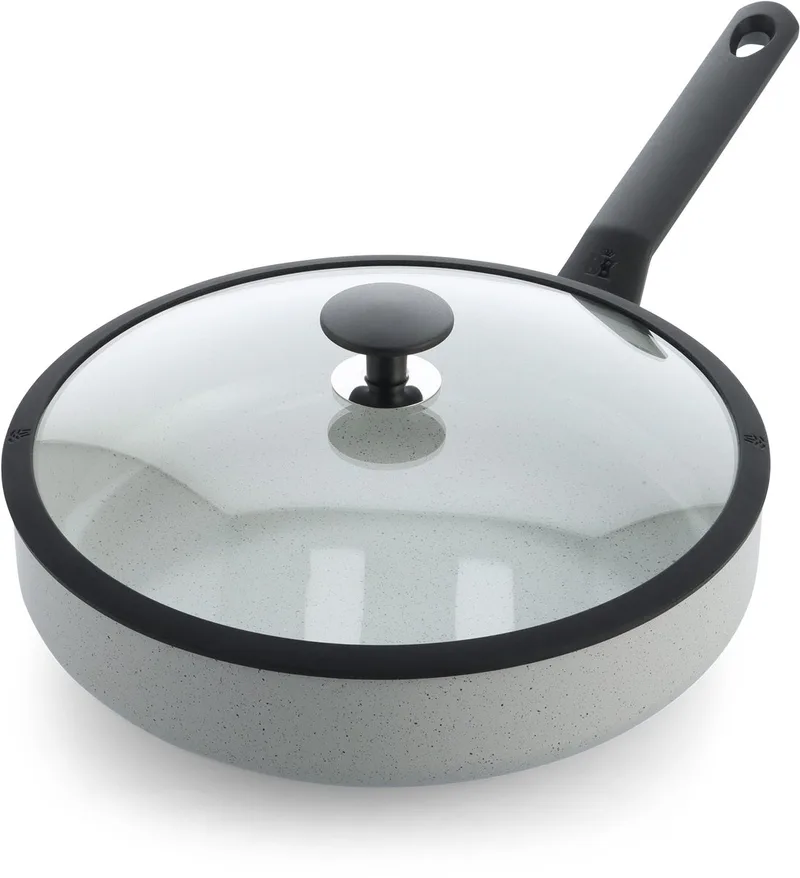 Universe Granite Hapjespan met deksel 28cm - 3.58L - PFAS-vrije antikleeflaag - Hapjespan inductie - Keramische hapjespan - Ovenbestendig tot 160°C - Koudgreep - Grijs/Graniet de BK en Argent – photo produit