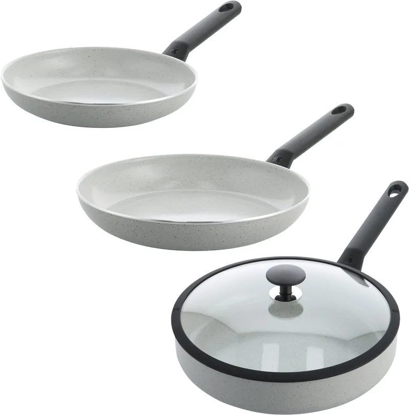 Universe Granite pannenset 3-delig - 24/28/28 cm - PFAS-vrije antikleeflaag - Inductie pannenset - Koekenpannen 24 & 28 cm + Hapjespan 28 cm - Ovenbestendig tot 160°C - Koudgrepen de BK en Gris, Graniet – photo produit