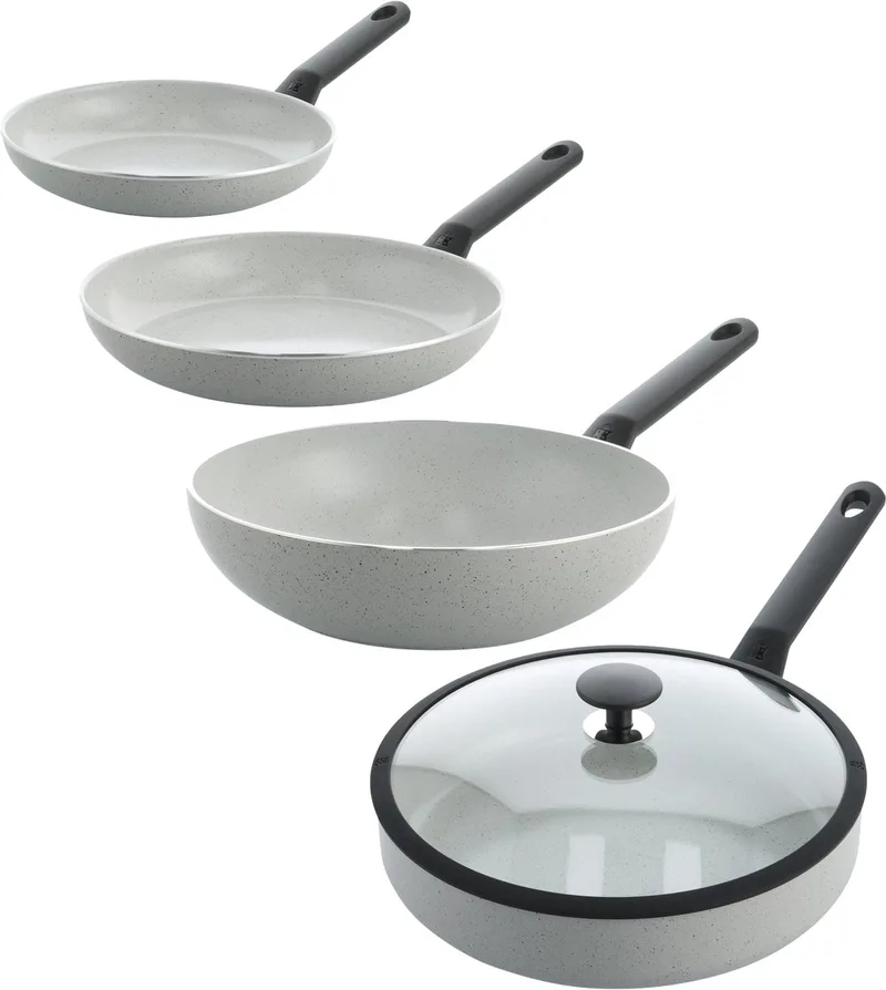 Universe Granite Pannenset 4-delig - 24/28/28/28 cm - PFAS-vrije antikleeflaag - Inductie pannenset - Koekenpannen 24 & 28 cm + Hapjespan 28 cm + Wokpan 28 cm - Ovenbestendig tot 160°C - Koudgrepen by BK in Grey, Graniet – product photo