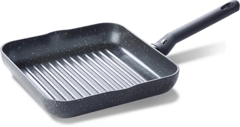 Universe Grillpan 26x26cm - PFAS-vrije antikleeflaag - Grillpan inductie - Keramische pan - Ovenbestendig tot 160°C - Koudgreep - Zwart/graniet de BK en Noir – photo produit