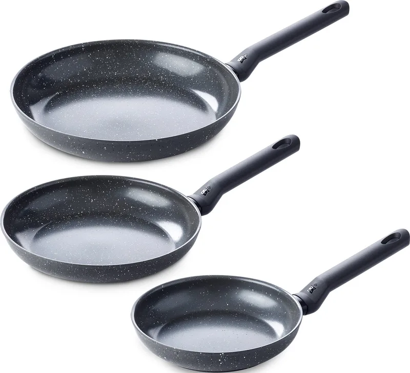 Universe Koekenpannenset 3-delig - 20/24/28cm - PFAS-vrije antikleeflaag - Pannenset inductie - Keramische pan - Ovenbestendig tot 160°C - Koudgreep - Zwart/graniet de BK en Noir – photo produit