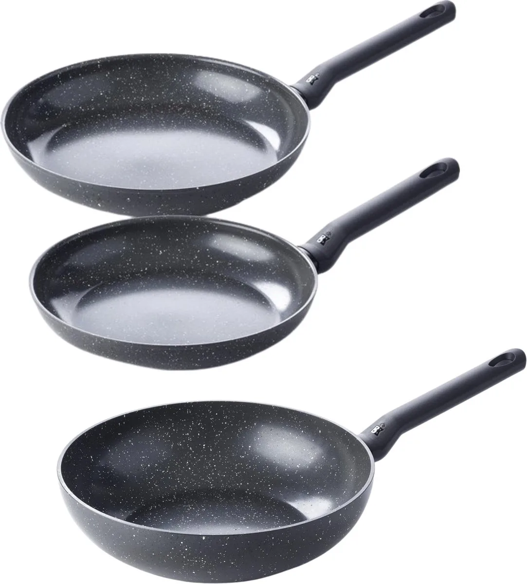 Universe Pannenset - 24cm & 28cm Koekenpannen + 28cm Wokpan - PFAS-vrije Antikleeflaag - Inductiegeschikt - Vaatwasserbestendig - Zwart/Graniet fra BK i Sort – produktbillede