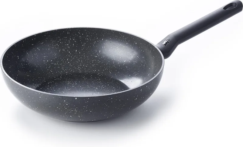 Universe Wokpan 28cm - 3.7L - PFAS-vrije antikleeflaag – Wokpan inductie – Keramische pan - Ovenbestendig tot 230°C – Koudgreep - Zonder deksel - Zwart/Graniet by BK in Black – product photo