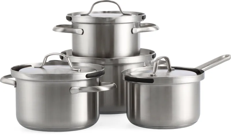 Vesta 4-delige Pannenset 16/18/20cm - 1.8/2.5/3.5L- PFAS-vrije antikleeflaag - RVS pannenset - Pannenset inductie - Ovenbestendig tot 220°C - Met deksel - Zilver by BK in Silver_colored_matt – product photo