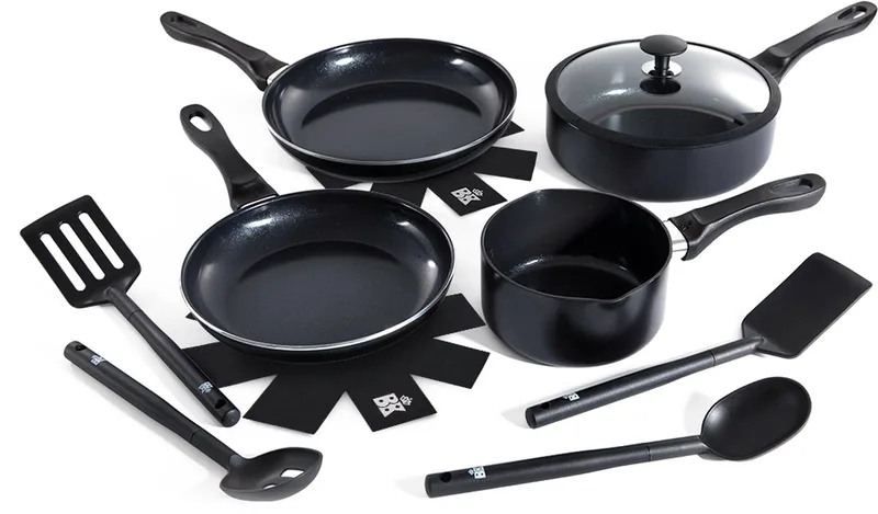 Vivid Keramische Antiaanbak Pannenset 11 delig - Ø16-28cm - Inductie Koekenpan - Inductie Hapjespan - Inductie Steelpan - PFAS-vrij – Ovenbestendig tot 160°C – Vaatwasserbestendig – Snelle opwarming – Koudgrepen - Zwart by BK in Black – product photo