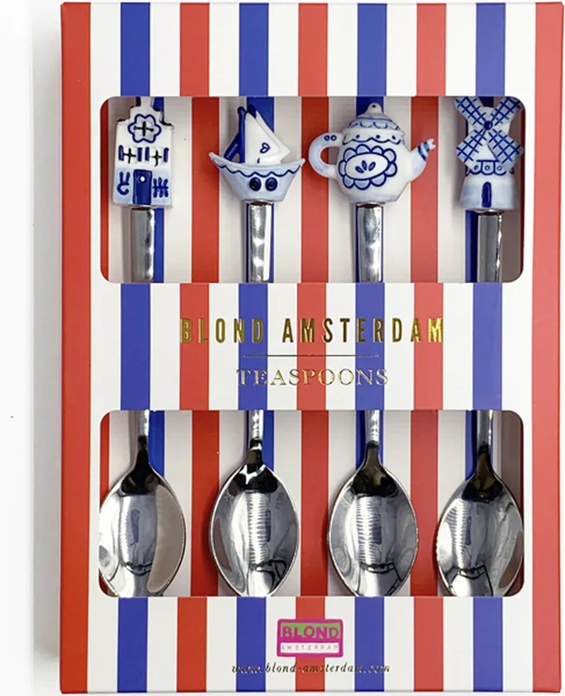Delfts Blond: Theelepels, set van 4 by Blond Amsterdam in Blue, White – product photo