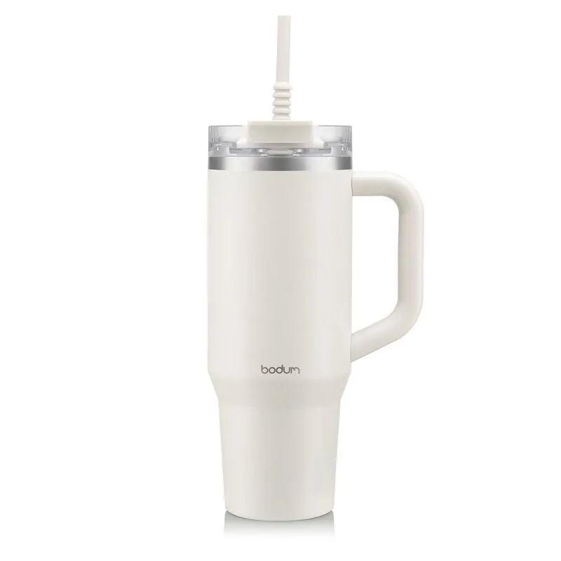 Reisebecher Tumbler 1,2 L Winterweiß - mit Strohhalm, Griff und Deckel van Bodum – productfoto
