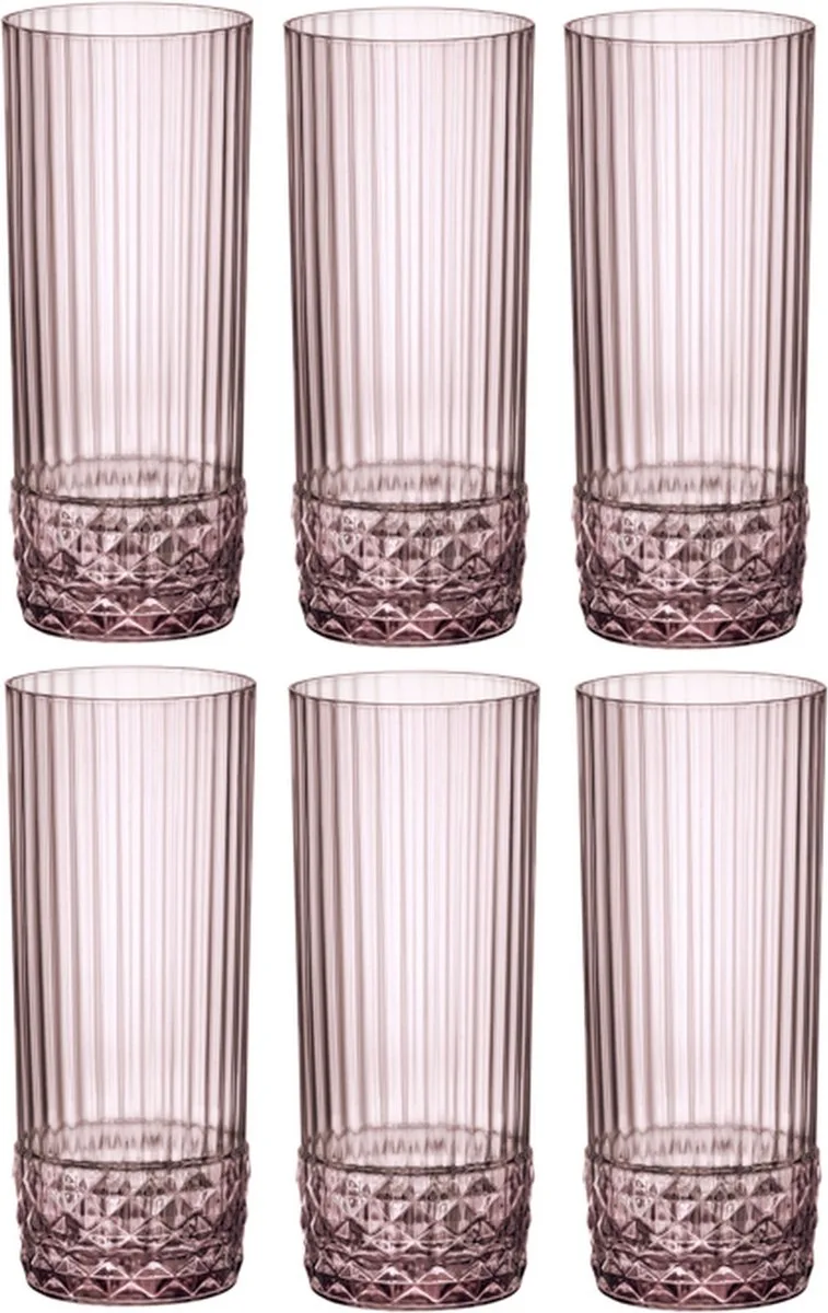 America'20s Longdrinkglazen 49 cl / 490 ml | Set van 6 Stuks | Geschikt voor Cocktails en Frisdrank | Glas | Vaatwasserbestendig by Bormioli Rocco in Pink – product photo