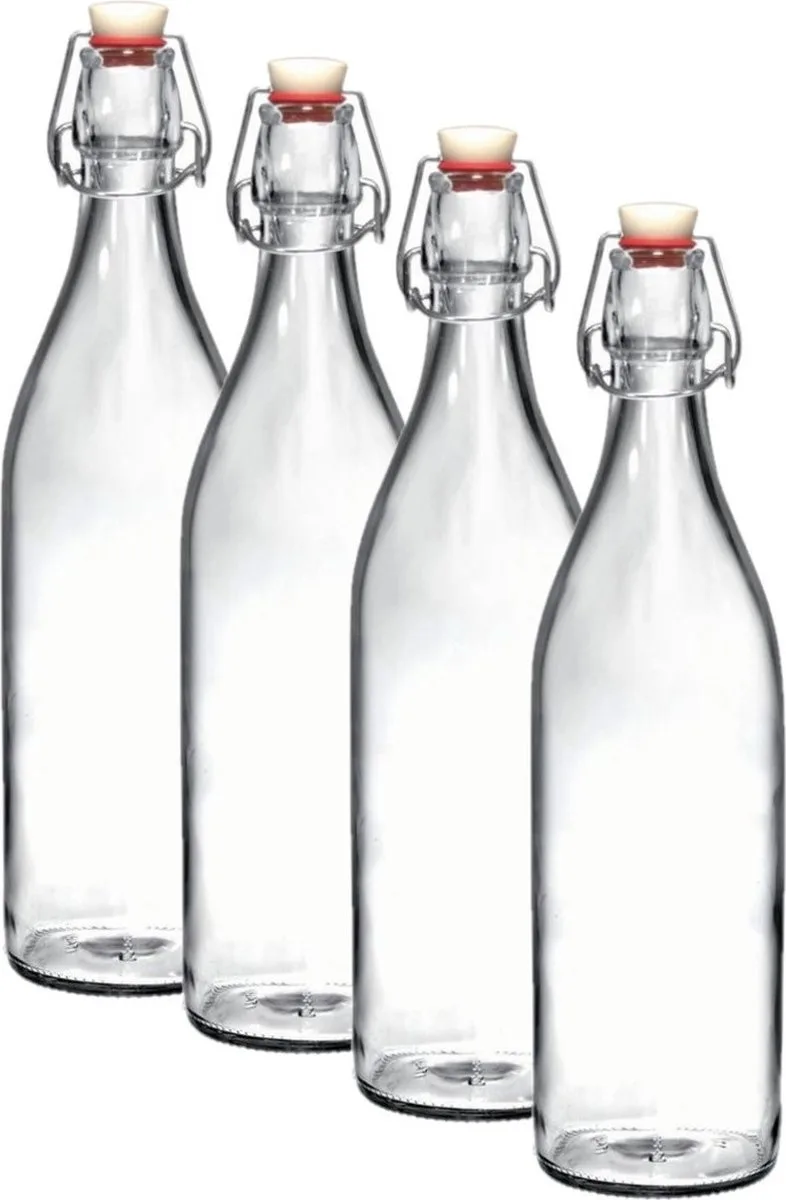 beugelfles / waterfles - 4x - 1000 ml - weckfles - Karaffen van Bormioli Rocco in Transparant – productfoto
