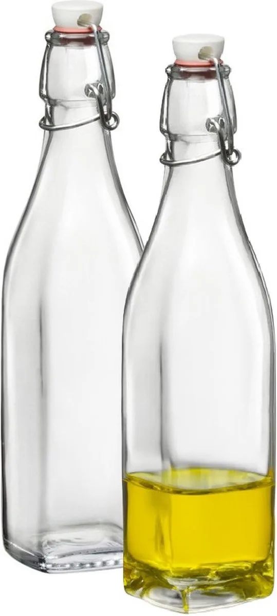 beugelfles/weckfles - 2x - 500 ml - vierkant - transparent - water/olie/azijn/spapen - Karaffen van Bormioli Rocco in Transparant – productfoto