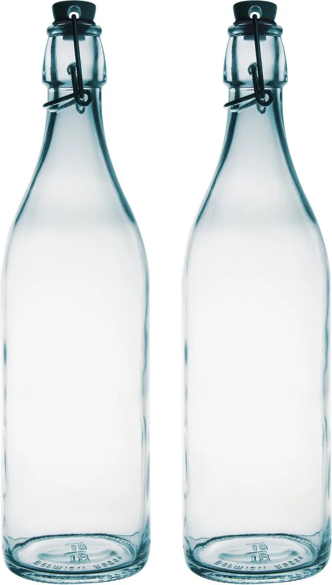 beugelfles/weckfles - 2x - glas - 1 liter - Waterflessen/Karaffen van Bormioli Rocco in Transparant – productfoto