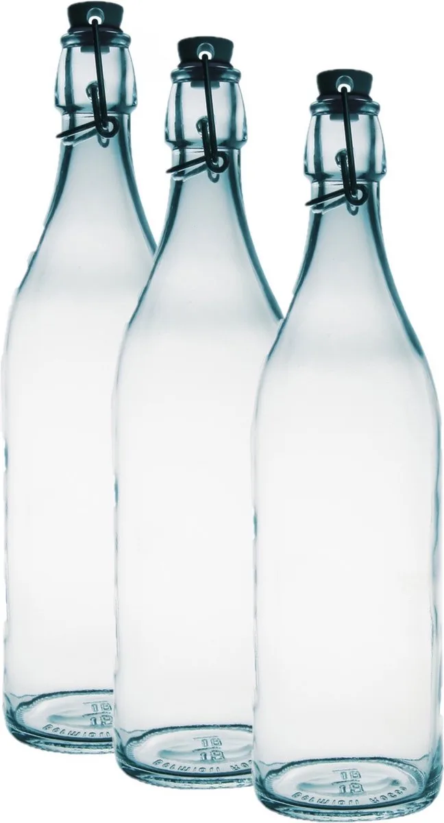 beugelfles/weckfles - 3x - glas - 1 liter - Waterflessen/Karaffen van Bormioli Rocco in Transparant – productfoto