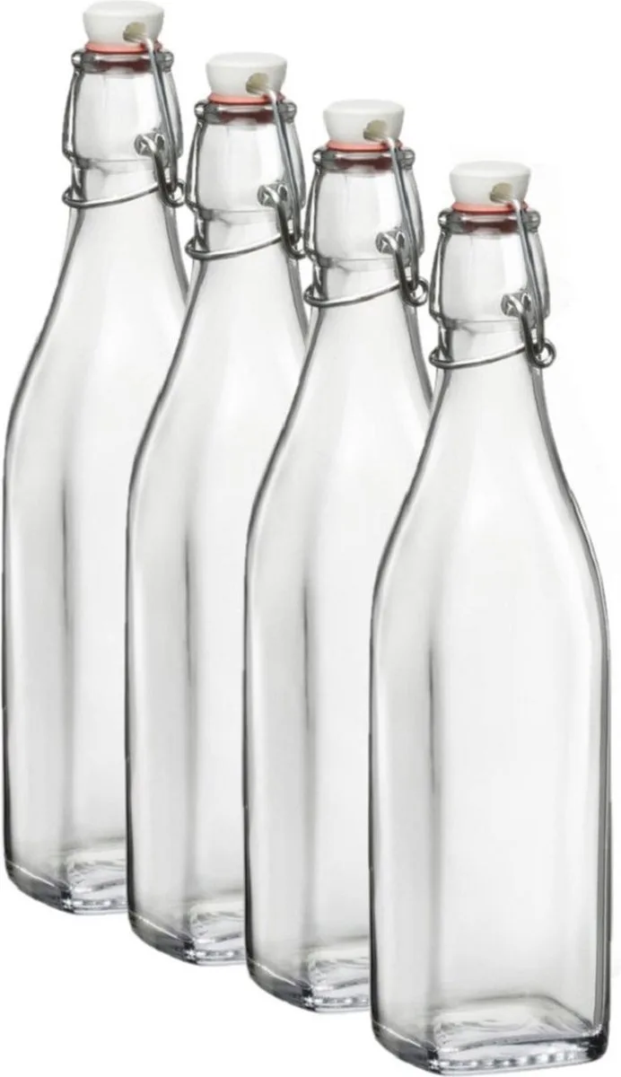 beugelfles/weckfles - 6x - 1 liter - glas - vierkant - water/olie/azijn/sapjes - Karaffen van Bormioli Rocco in Transparant – productfoto