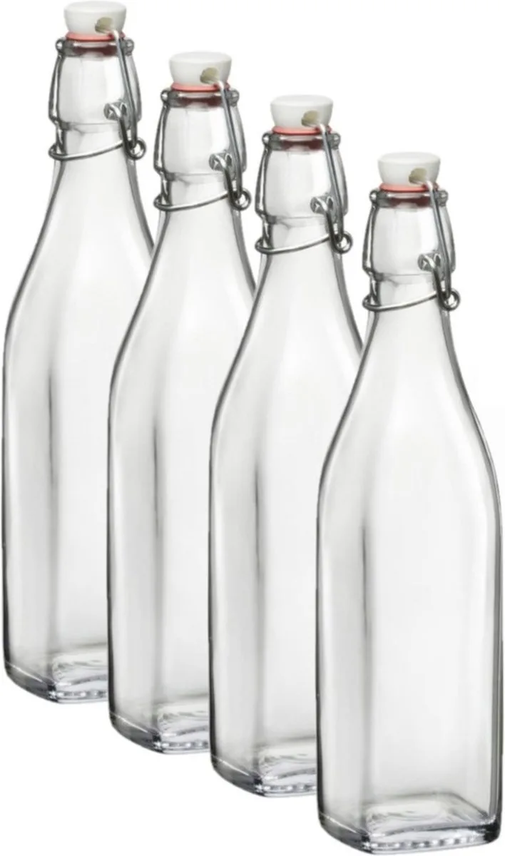 Beugelflessen/weckflessen - 4x stuks - 250 ml - vierkant - Karaf van Bormioli Rocco in Transparant – productfoto