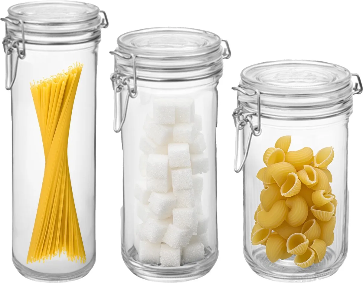 Bormiolo Rocco Set van 3 weckpotten - glas - 1,5 L/0,75 L en 1 L van Bormioli Rocco in Transparant – productfoto