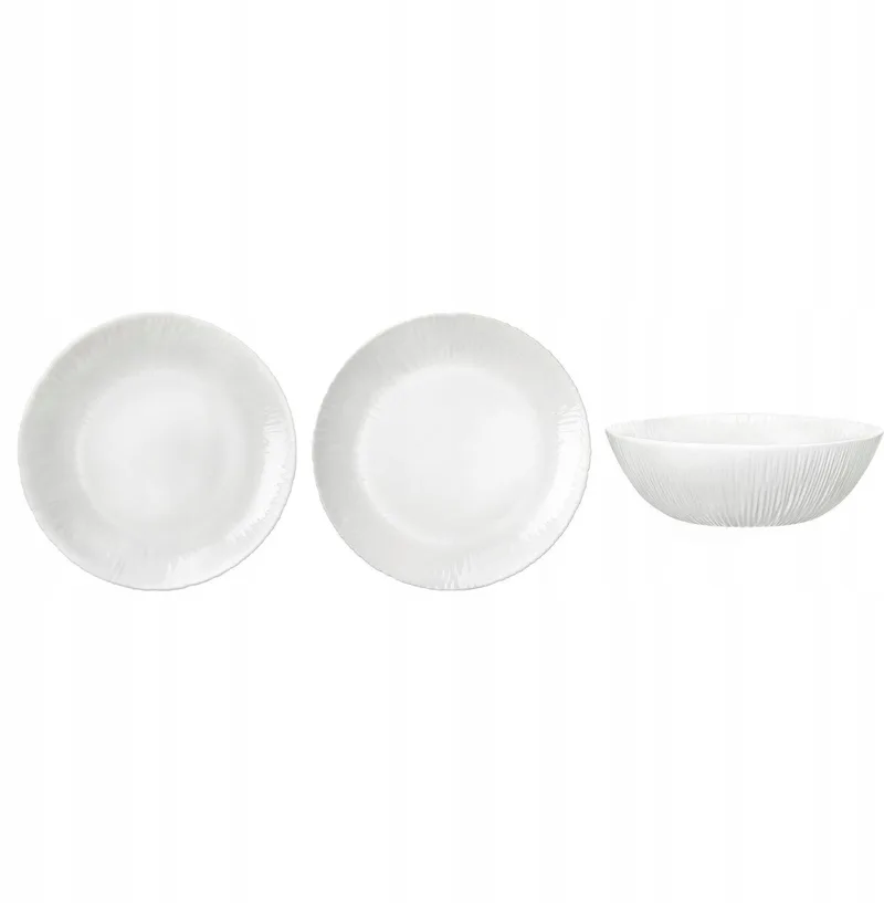 Coconut 3-delig servies: 21 cm dessertbord, 27 cm bordrand, 15 cm saladebord von Bormioli Rocco in Weiß – Produktfoto