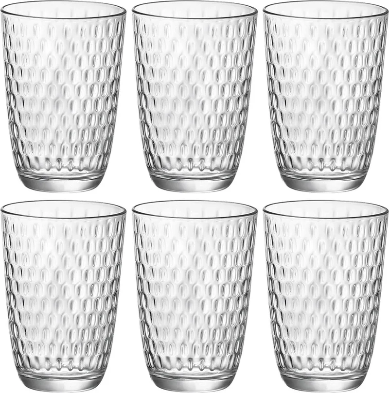 Drinkglazen - 6x stuks - glas - relief - 390 ml - sap/water/drinkglas by Bormioli Rocco in Transparent – product photo
