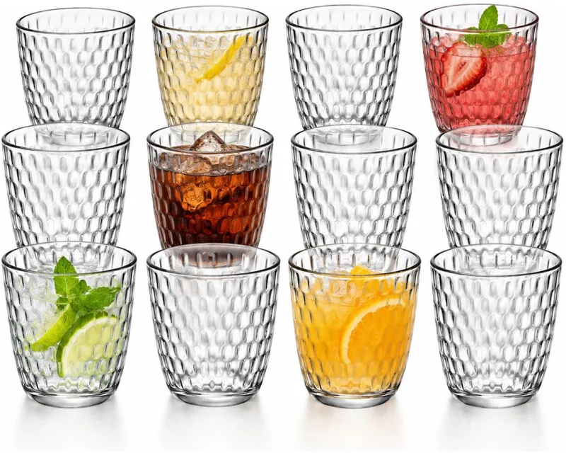 Drinkglazen Drops - waterglazen - helder - glas - set 12x stuks - 290 ml - gekleurd glas - stapelbaar by Bormioli Rocco in Transparent – product photo