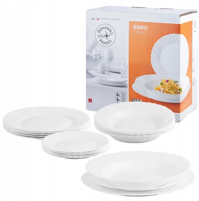 Ebro 18-delig servies, glas, voor 6 personen by Bormioli Rocco in White – product photo