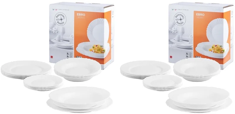 Ebro 36-delig servies voor 12 personen, gehard glas de Bormioli Rocco en Blanc – photo produit