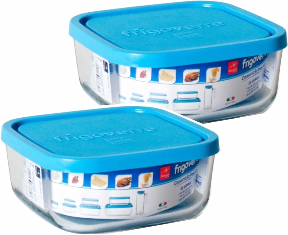 Gerimport Bewaarbakje/vershoudbakje Vigo - 2x - glas - vierkant - met deksel - 300 ml - meal prep van Bormioli Rocco in Transparant – productfoto