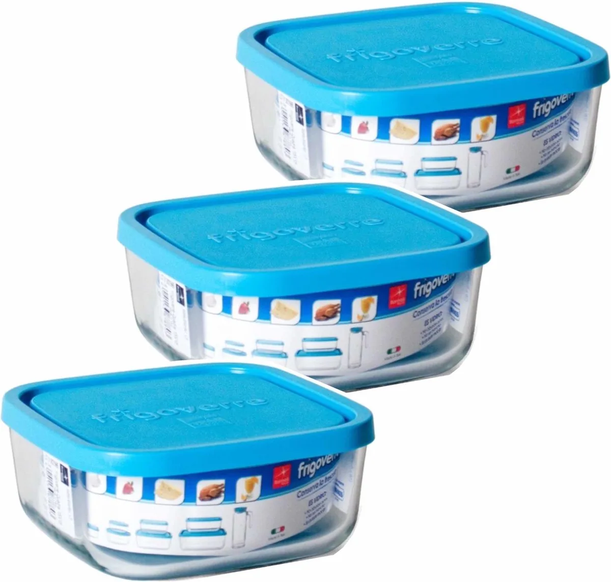 Gerimport Bewaarbakje/vershoudbakje Vigo - 3x - glas - vierkant - met deksel - 300 ml - meal prep by Bormioli Rocco in Transparent – product photo