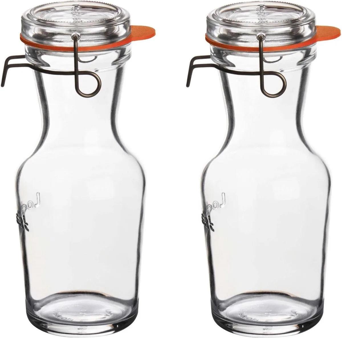 Glazen water karaffen met beugelsluiting dop - 2x - 500 ml - Sapkan/waterkan/schenkkan - Weckflessen/Weckfles van Bormioli Rocco in Transparant – productfoto