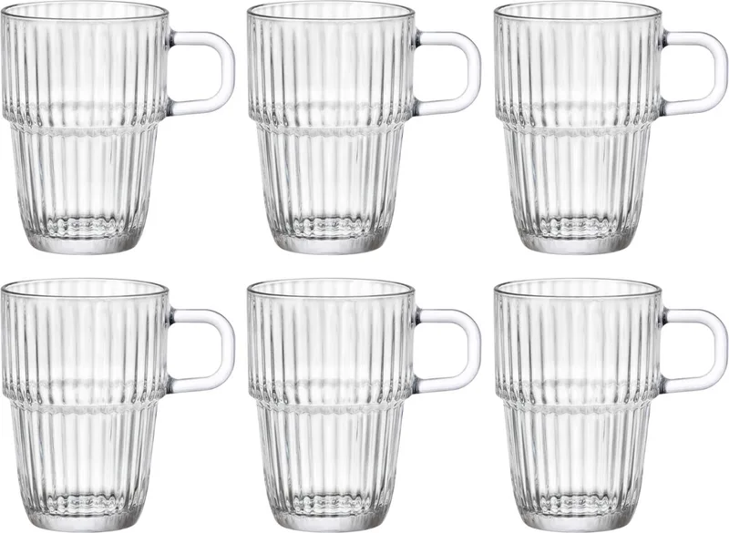 Latte Macchiato Glazen - Irish Coffee Glazen - Koffiekopjes met oor - Stapelbaar - Barshine 315 ml - 6 Stuks van Bormioli Rocco in Transparant – productfoto