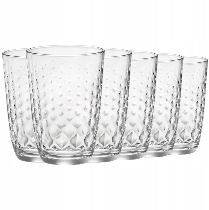 Long Drink Glazen 380ml - Set van 6 met Geometrisch Patroon de Bormioli Rocco en Transparent – photo produit
