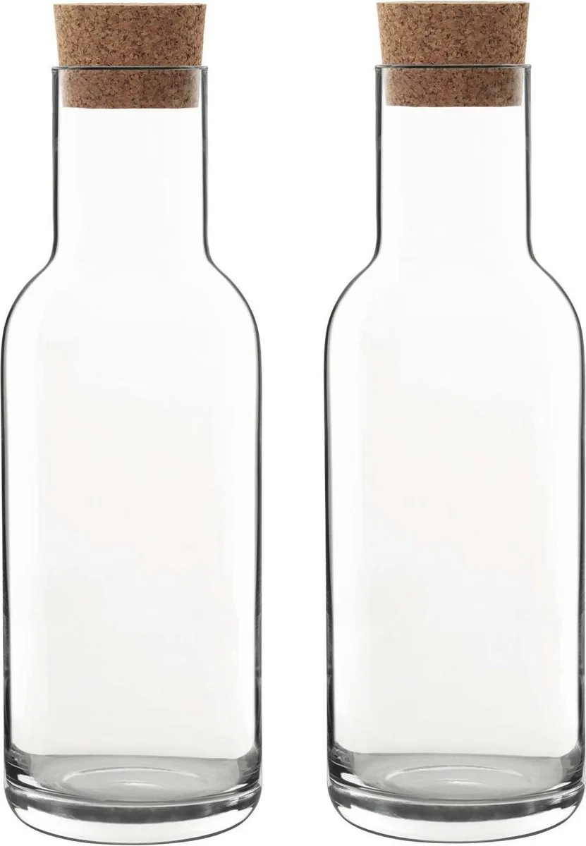 Luigi Bormioli Water karaf Sublime - 2x - kurken dop - 1 liter - Sapkan/waterkan/schenkkan - luchtdicht van Bormioli Rocco in Transparant – productfoto