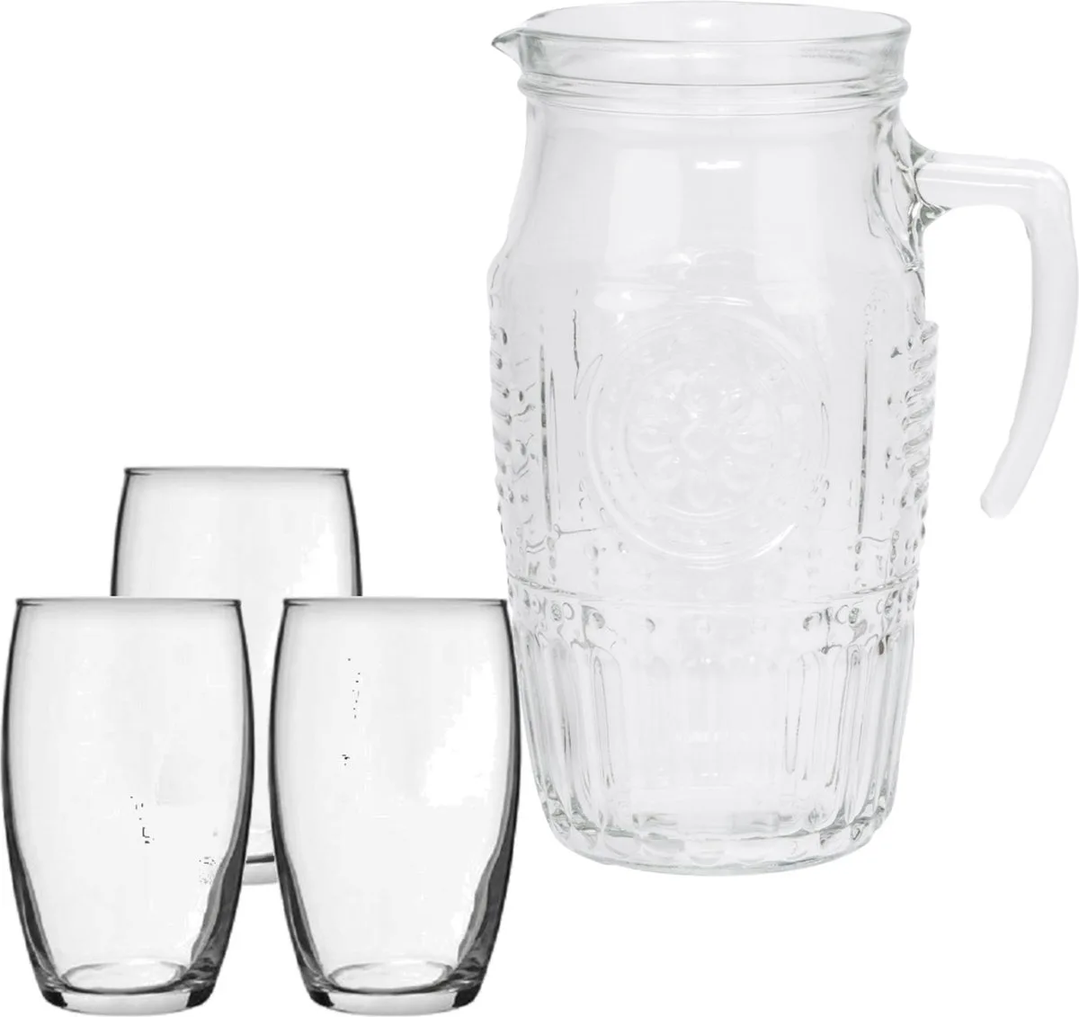 schenkkan/waterkan van glas 1,8 liter met 6x stuks Tumbler waterglazen van 360 ml de Bormioli Rocco en Transparent – photo produit