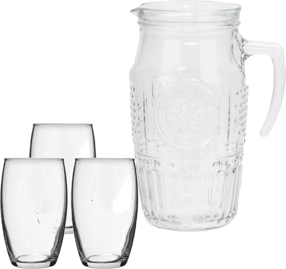 schenkkan/waterkan van glas 1,8 liter met 6x stuks Tumbler waterglazen van 375 ml de Bormioli Rocco en Transparent – photo produit