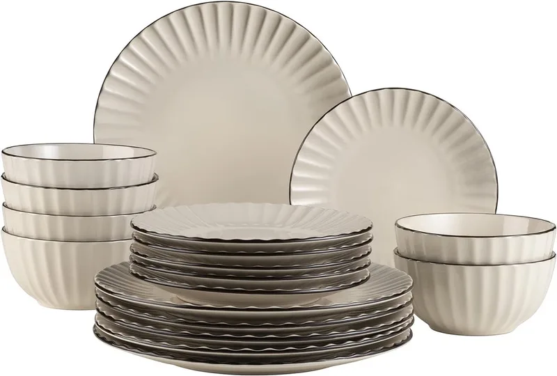 Servies voor 6 personen, 18-delig, met golvend design, van steengoed by Bormioli Rocco in Cream – product photo