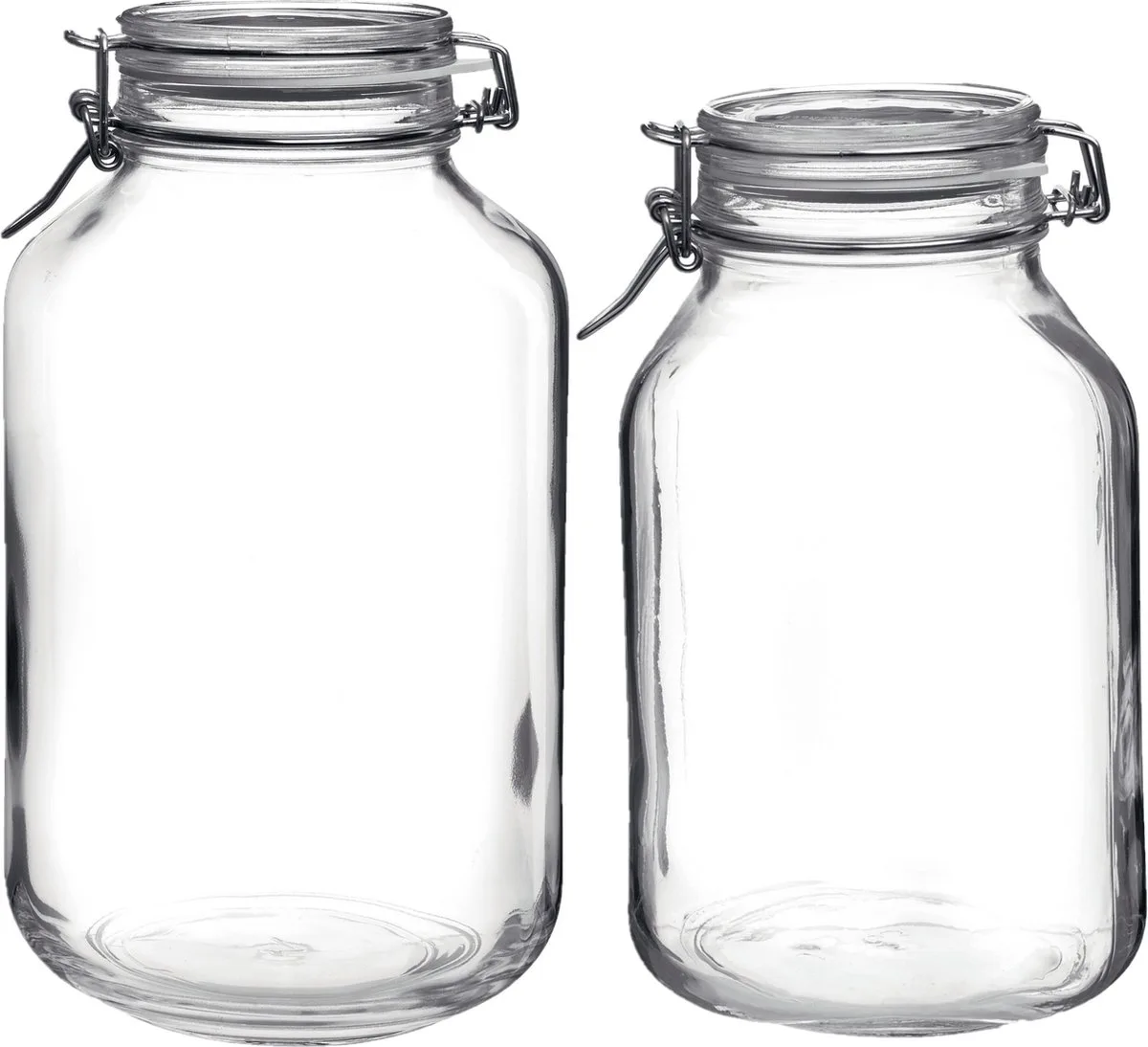Set van 2x stuks weckpotten/inmaakpotten met beugelsluiting 3 liter - 4 liter - Voorraadpotten de Bormioli Rocco en Transparent – photo produit