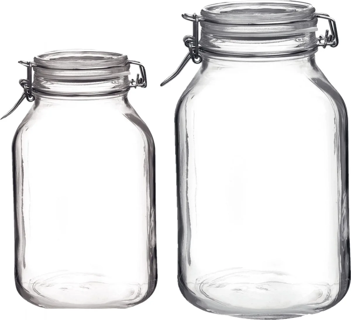 Set van 2x stuks weckpotten/inmaakpotten met beugelsluiting 1,5 liter - 3 liter - Voorraadpotten van Bormioli Rocco in Transparant – productfoto