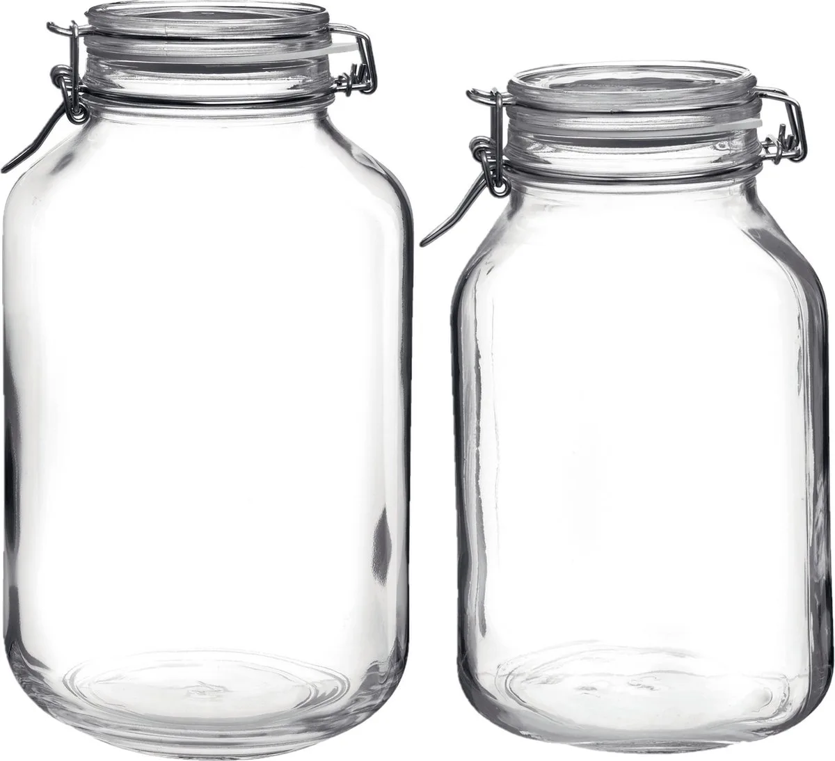 Set van 2x stuks weckpotten/inmaakpotten met beugelsluiting 2 liter - 3 liter - Voorraadpotten van Bormioli Rocco in Transparant – productfoto