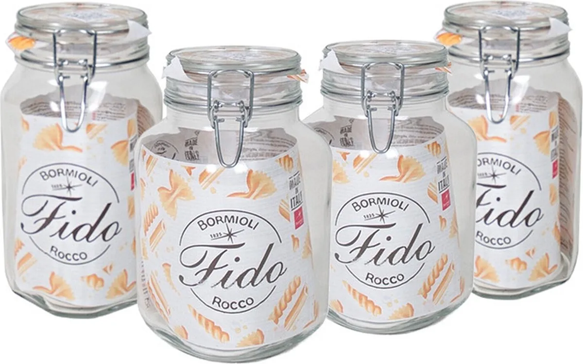 Set van 4x weckpotten/inmaakpotten 2x 2 liter and 2x 1,5 liter met beugelsluiting - voorraadpotten van Bormioli Rocco in Transparant – productfoto