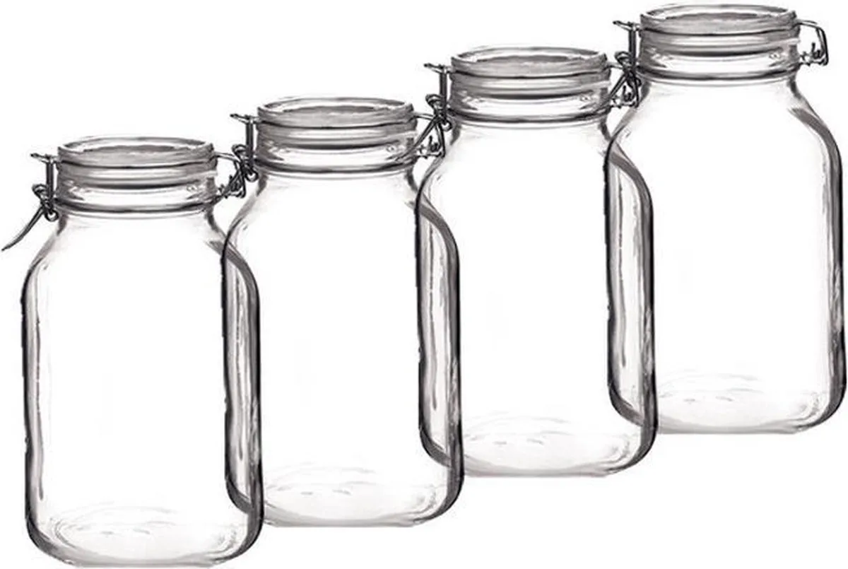Set van 5x stuks weckpotten/inmaakpotten 3 liter met rubberen ring, klepdeksel en beugelsluiting - Voorraadpotten de Bormioli Rocco en Transparent – photo produit