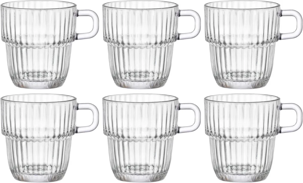 Theeglazen - Koffieglazen met oor - Stapelbaar - Barshine 250 ml - 6 Stuks von Bormioli Rocco in Transparent – Produktfoto