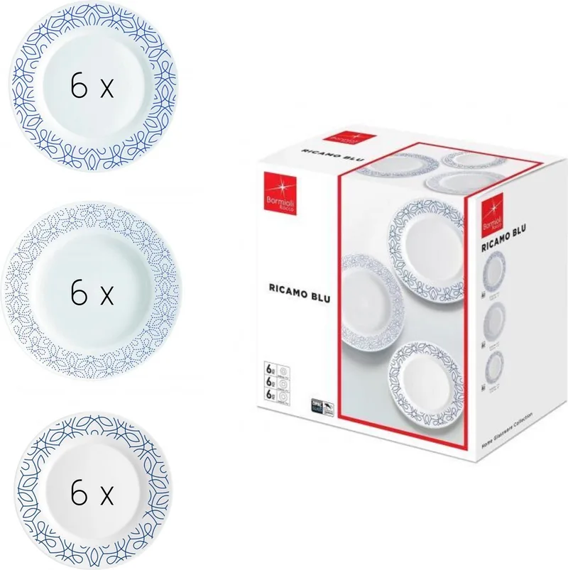 Toledo Ricamo Blu Bordenset - Serviesset 6 persoons - 18 delig by Bormioli Rocco in White – product photo