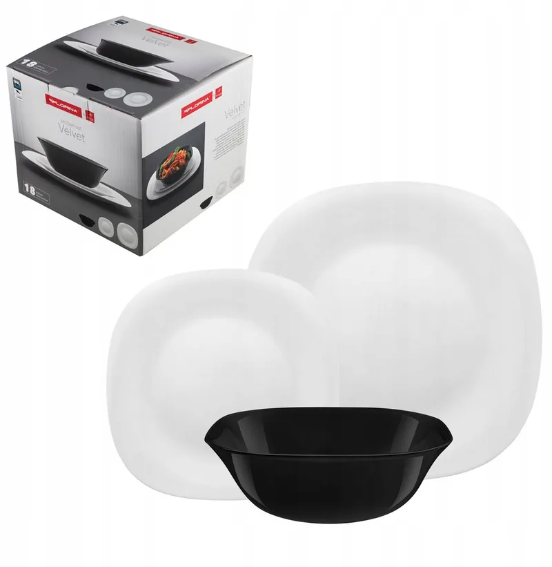 Velvet Servies 18-delig voor 6 personen, wit/zwart von Bormioli Rocco in Weiß, Schwarz – Produktfoto