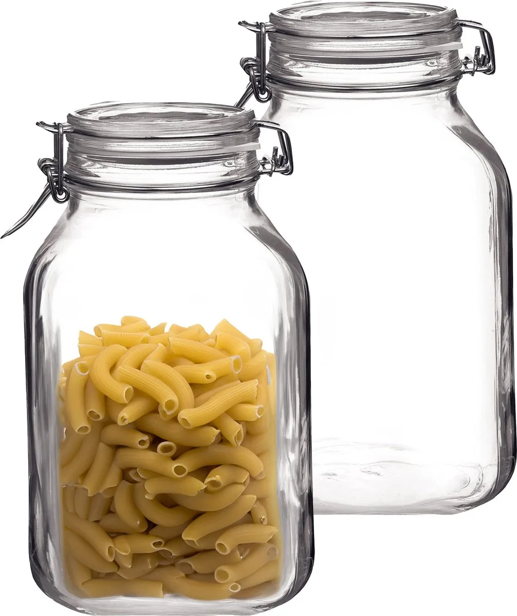 Voorraad/weckpot - 2x - glas - 22 x 10 cm - 1,5 L van Bormioli Rocco in Transparant – productfoto