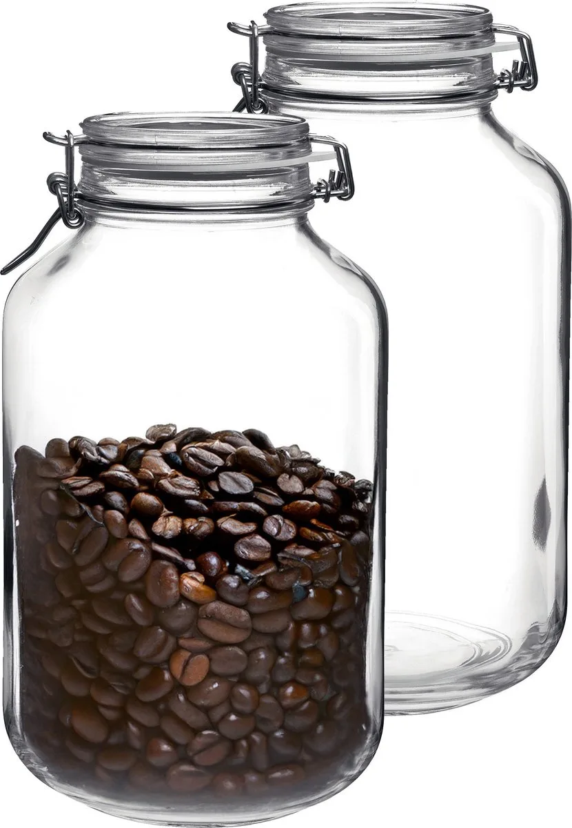 Voorraad/weckpot - 2x - glas - 28 x 15 cm - 4 L van Bormioli Rocco in Transparant – productfoto