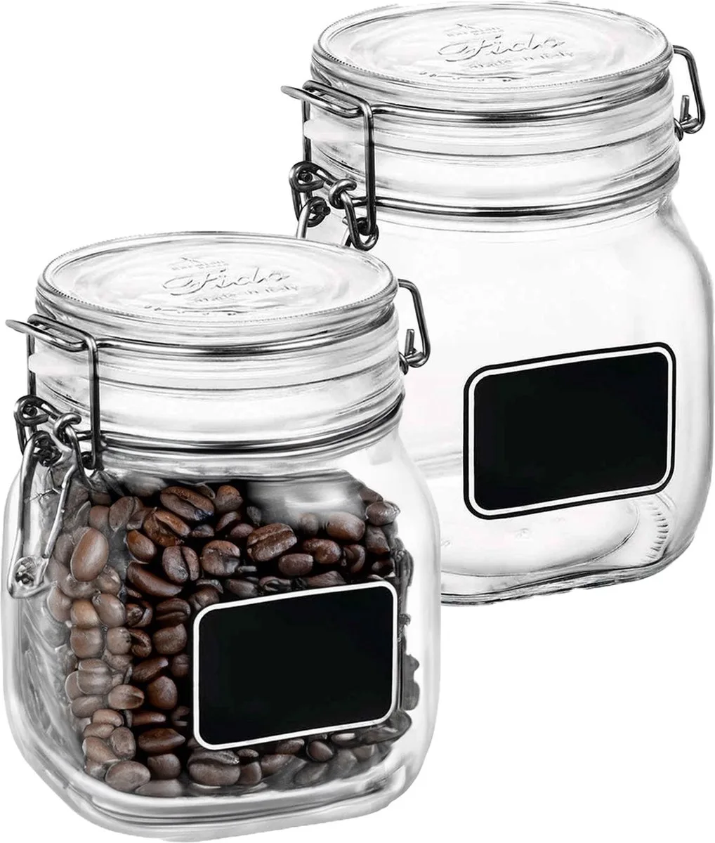 Voorraad/weckpot - 2x - glas - krijtplaatje - 13,6 x 10,6 cm - 750 ml von Bormioli Rocco in Transparent – Produktfoto